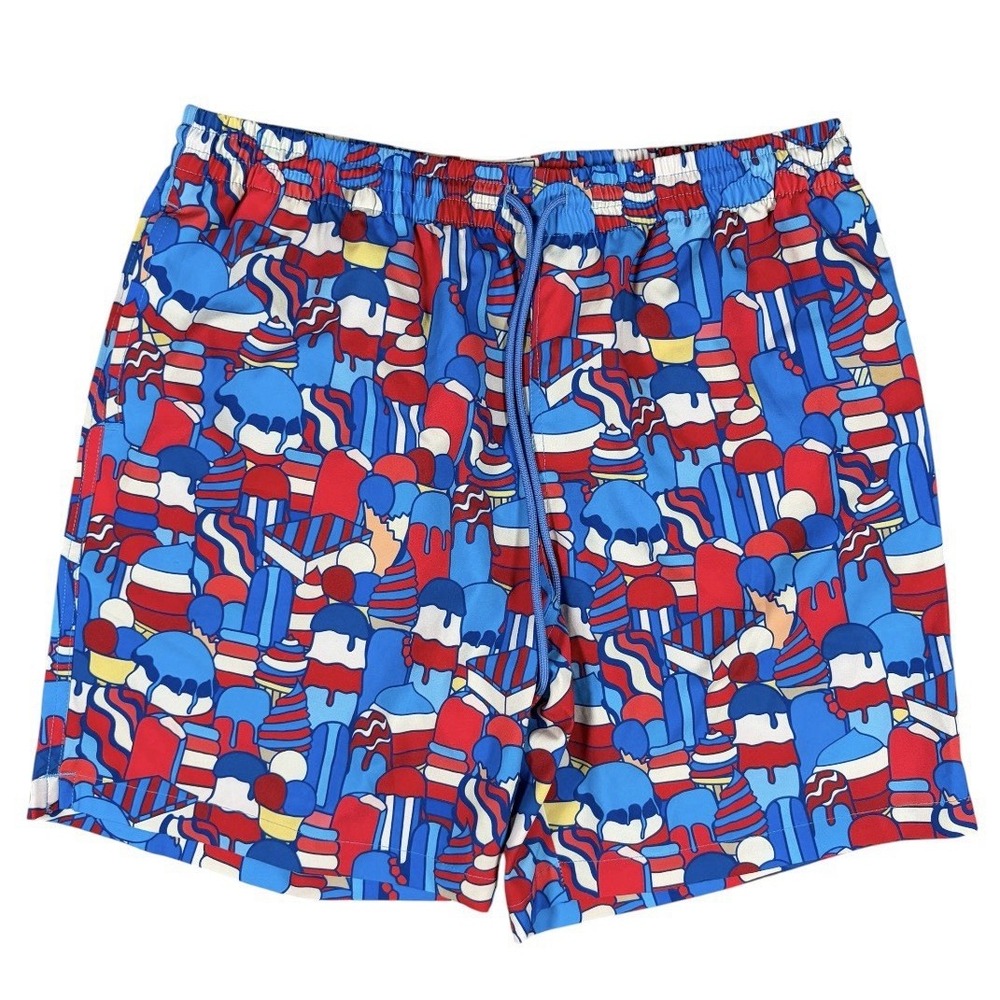 Rsvlts Board Shorts Sz M Red White Blue Ice Cream Unlined Swim Trunks EUC
